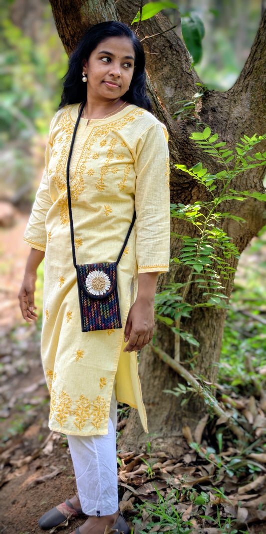 Neeli's Hand Embroidered Lucknowi Chikankari Kota Cotton Straight Kurta (K01CK01BY)