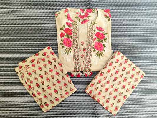 Neeli's floral cotton embroidered kurti set with dupatta (K03FP01BG)