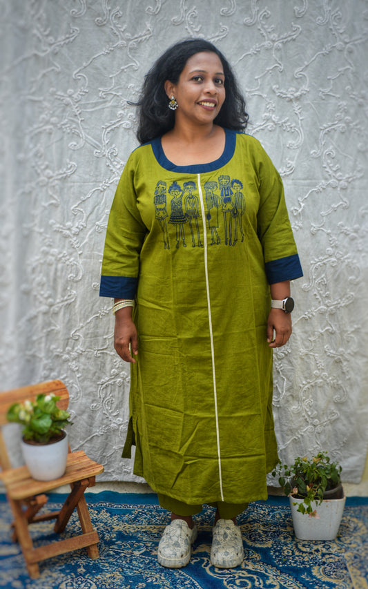 Neeli's contemporary style embroidered cotton kurti set (K02EB07OG)