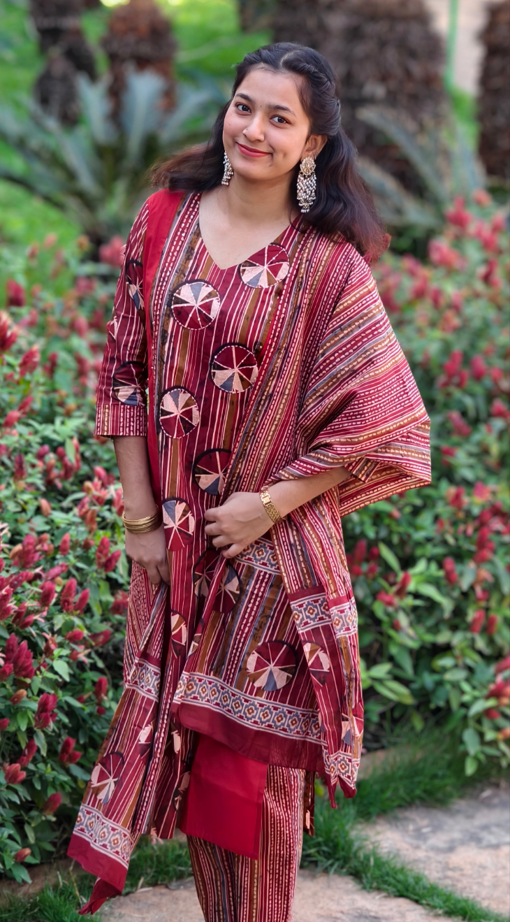 Neeli's traditional ajrakh motifs cotton kurti set with dupatta (K03AJ02MR)