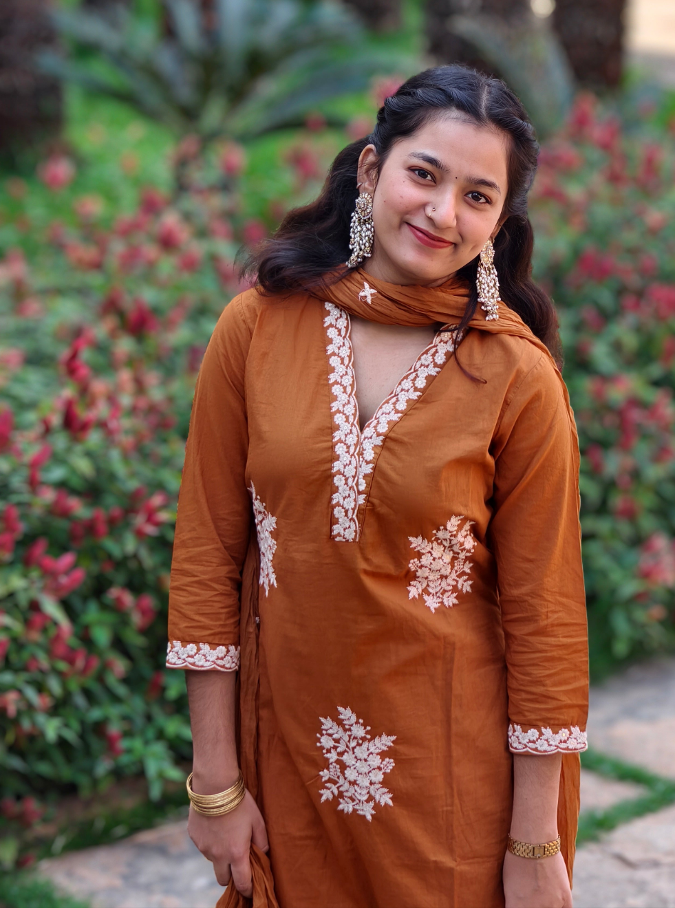 Neeli's ethnic embroidered cotton kurti set with dupatta (K03EB05RB)