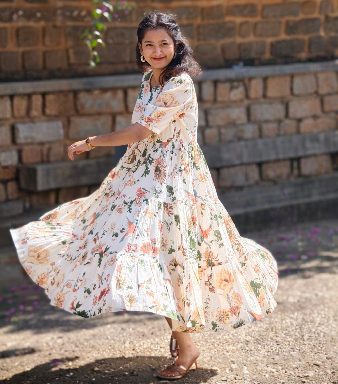 Neeli's vintage botanical print soft cotton maxi dress(D01BP04OW)