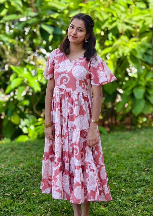 Neeli's block printed dusty terracotta maxi dress (D01BP04RB)
