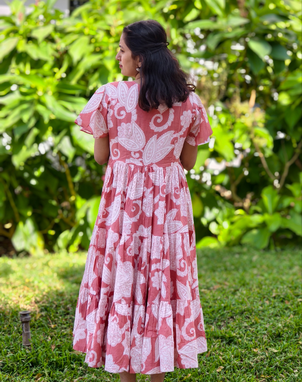 Neeli's block printed dusty terracotta maxi dress (D01BP04RB)