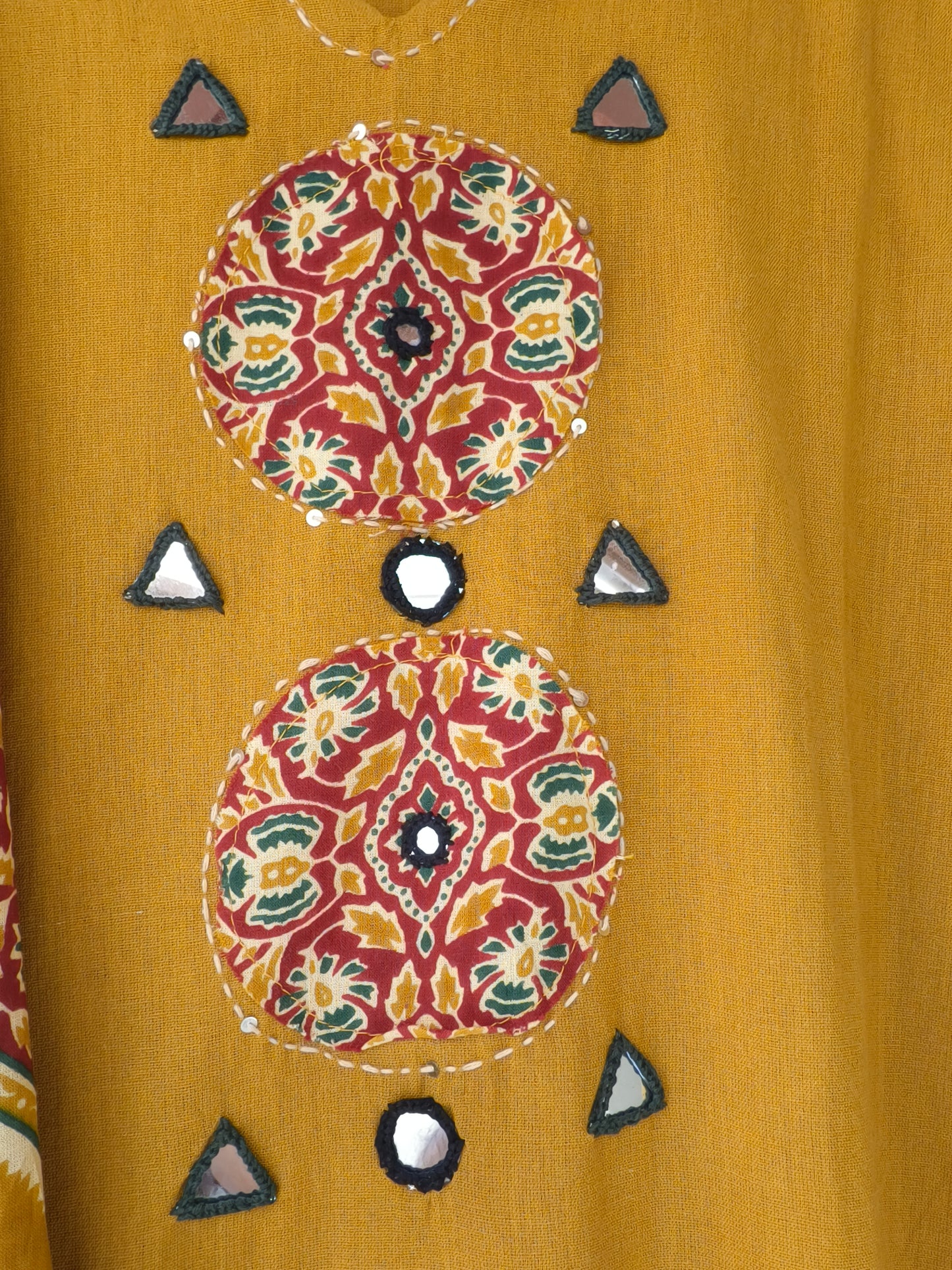 Neeli's decorative ajrakh patchwork solid mustard yellow kurti set with dupatta (K03AJ03MY)