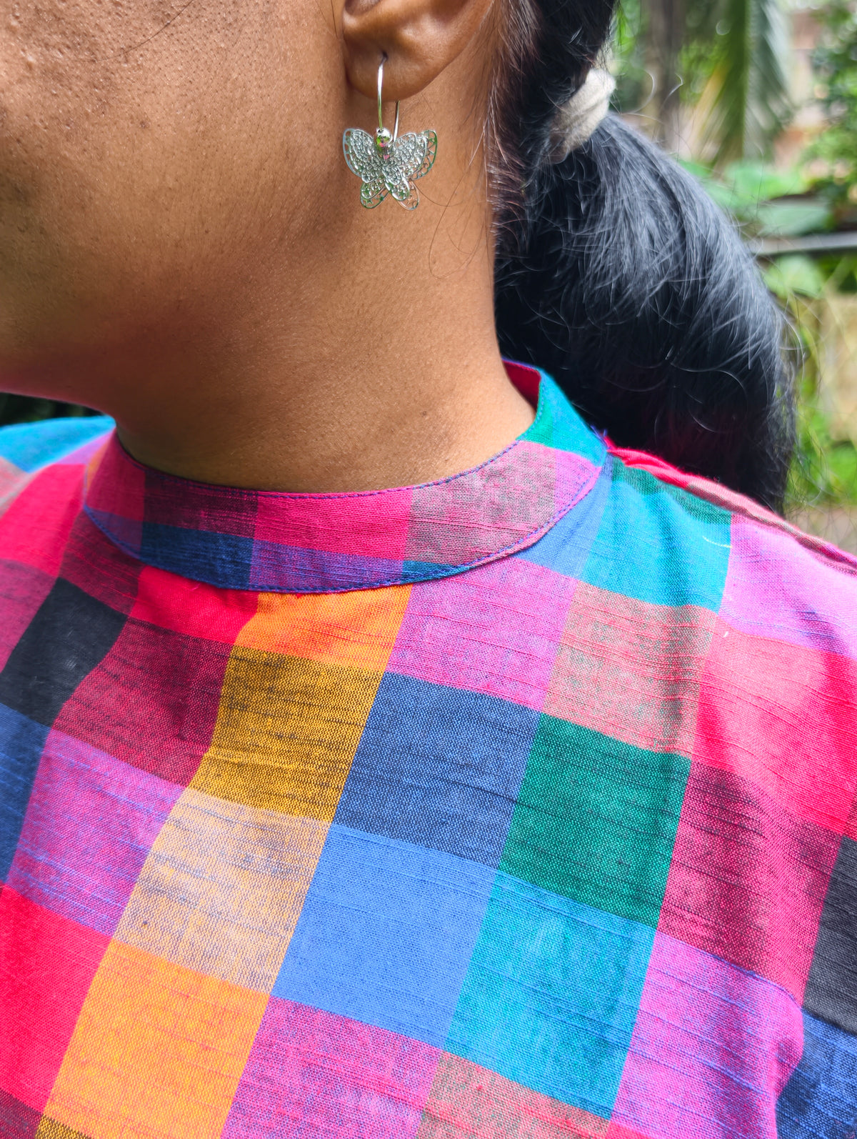 Neeli's pure mul cotton A line kurti blended with Madras kattam with optional sleeves