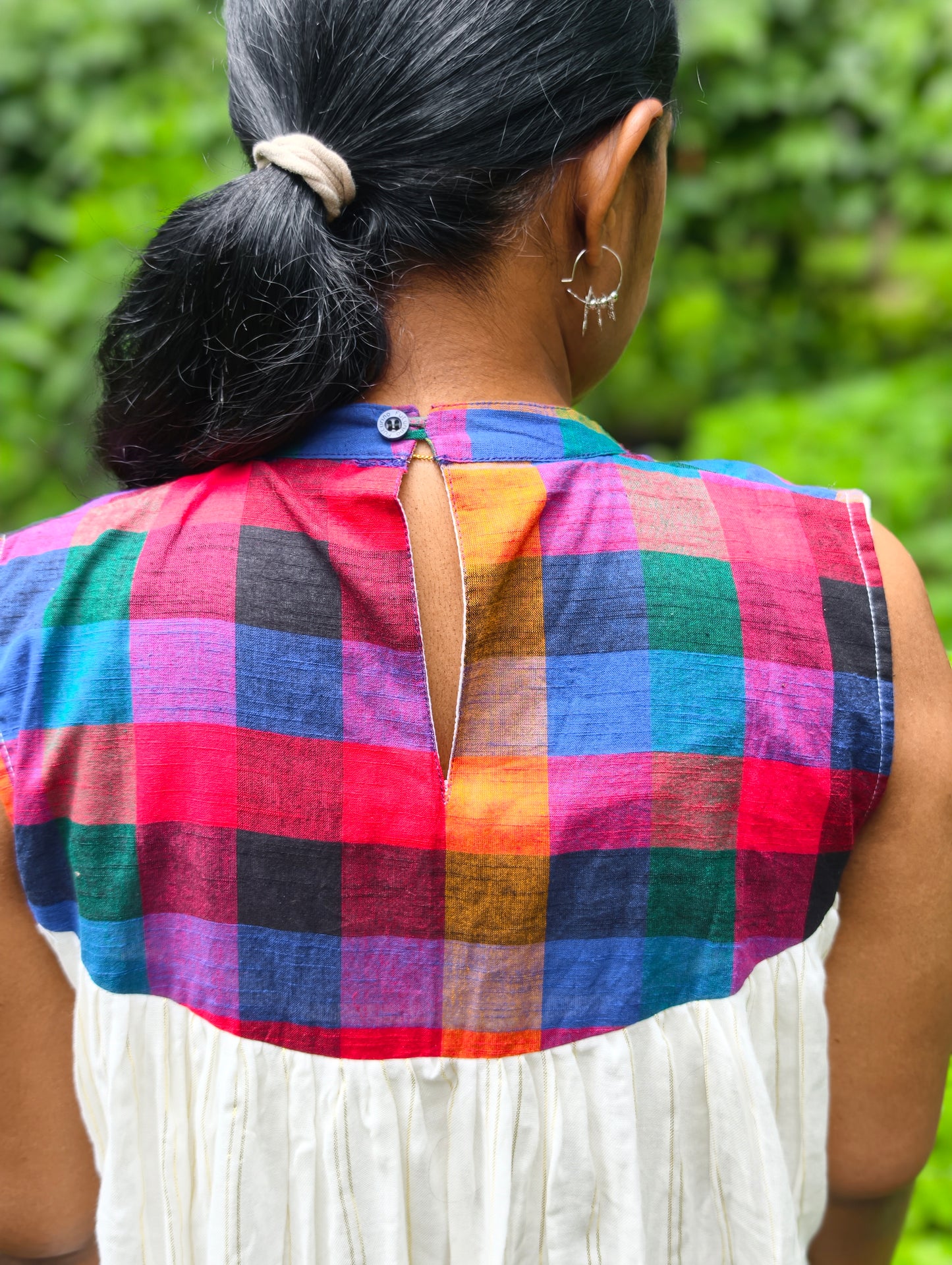 Neeli's pure mul cotton A line kurti blended with Madras kattam with optional sleeves
