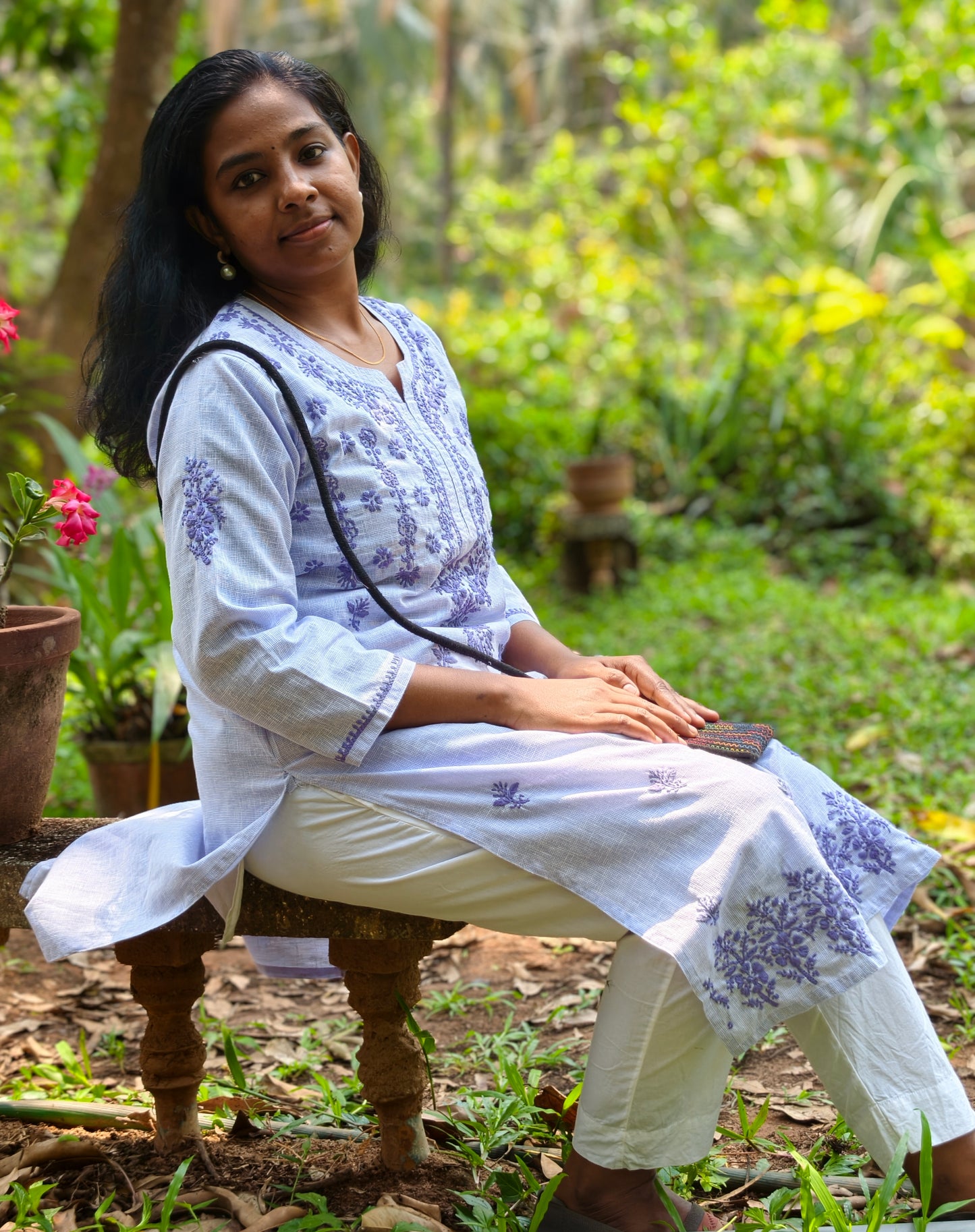 Neeli's Hand Embroidered Lucknowi Chikankari Kota Cotton Straight Kurta (K01CK02LD)