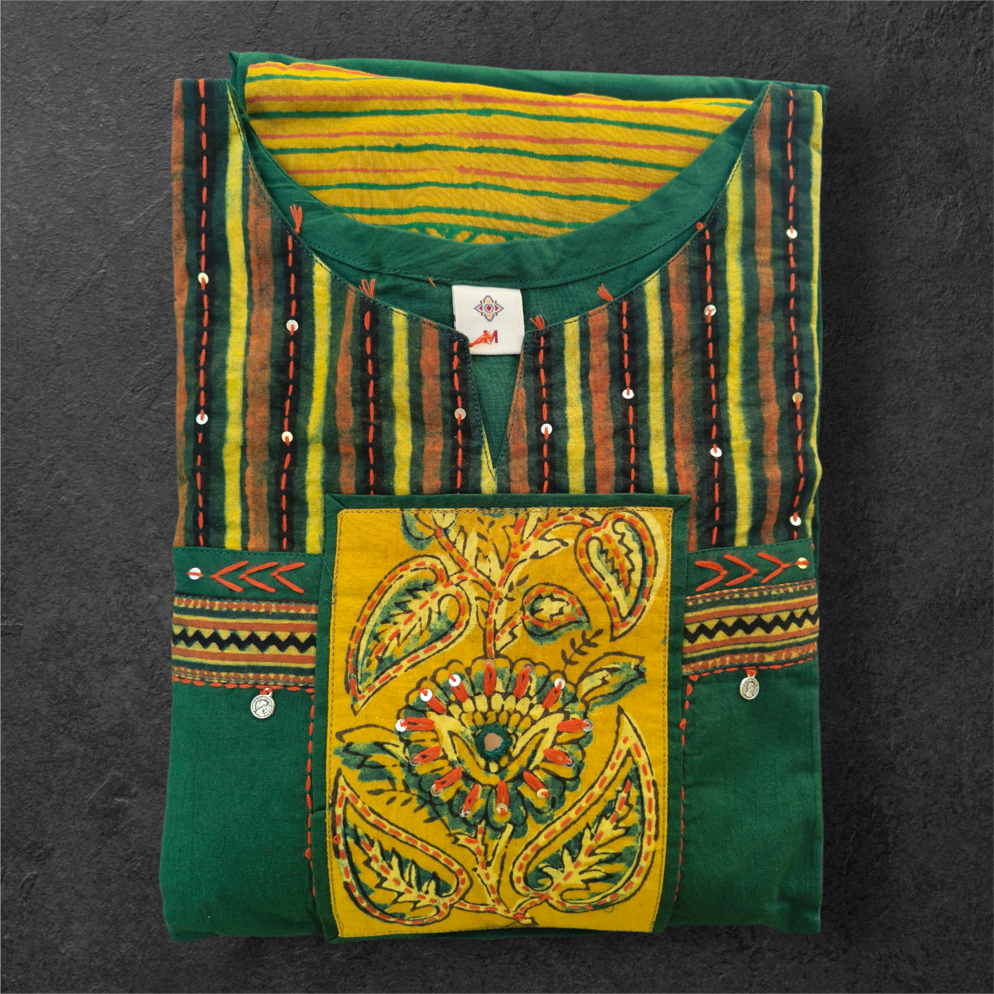 Neeli's Ajrakh patchwork kurti set with dupatta (K03AJ05SG).