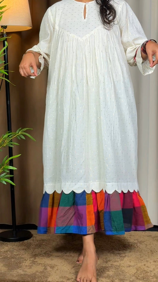 Neeli's premium lurex cotton A line kurti blended with Madras kattam