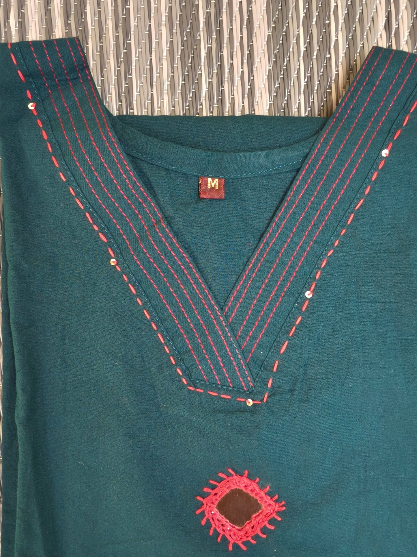 Neeli's ethnic kalamkari applique A line cotton kurti set (K02AJ04DG)