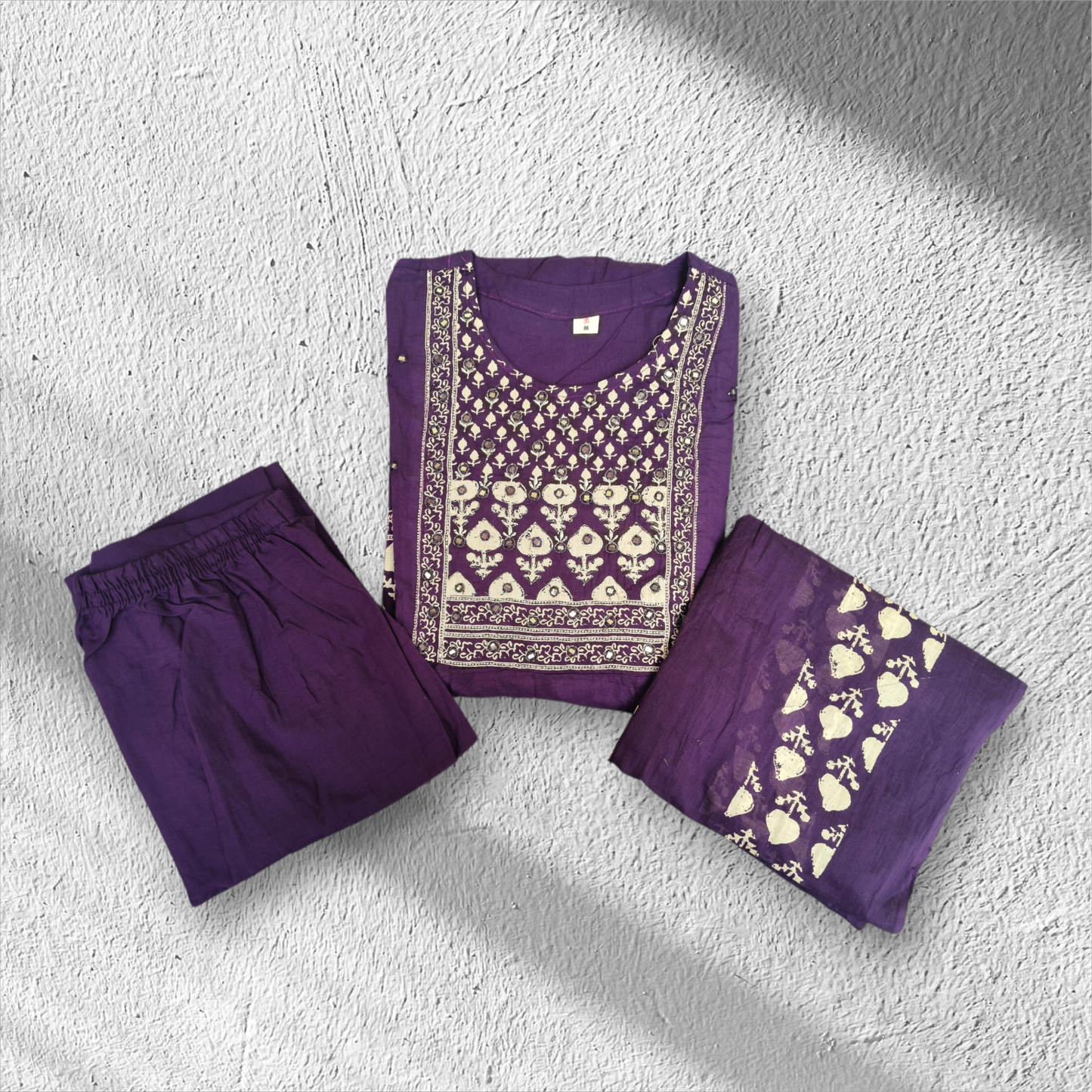 Neeli's bagru printed anarkali style soft cotton kurti set with dupatta (K03BP03PL)