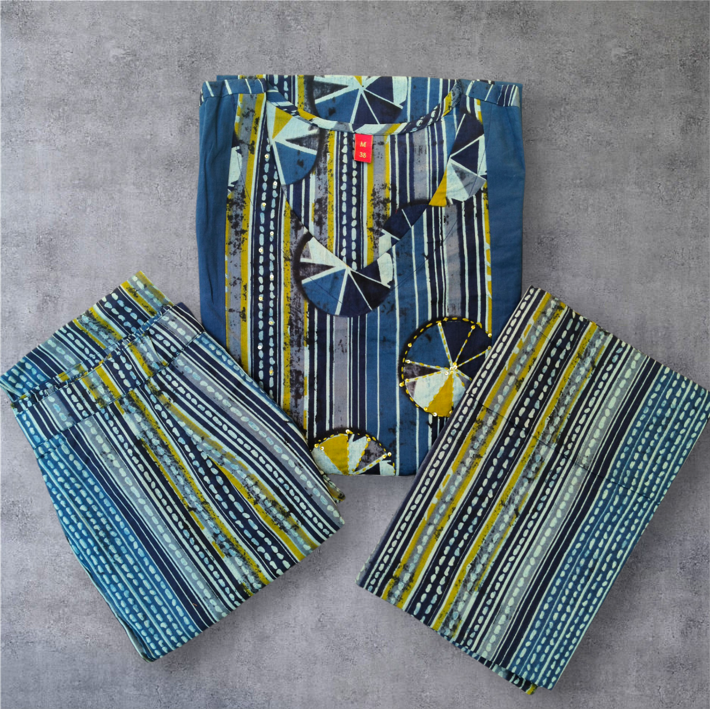 Neeli's traditional indigo blue ajrakh motifs cotton kurti set with dupatta (K03AJ02IB)