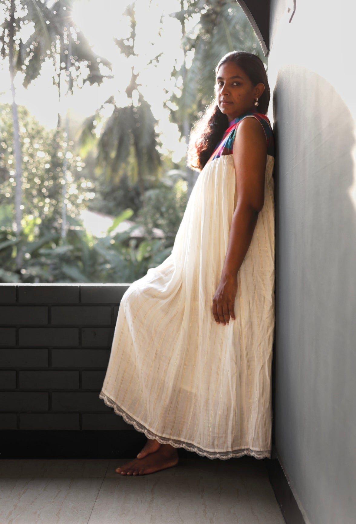 Neeli's pure mul cotton A line kurti blended with Madras kattam with optional sleeves