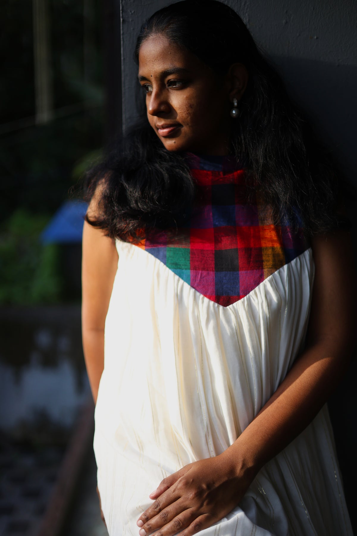 Neeli's pure mul cotton A line kurti blended with Madras kattam with optional sleeves