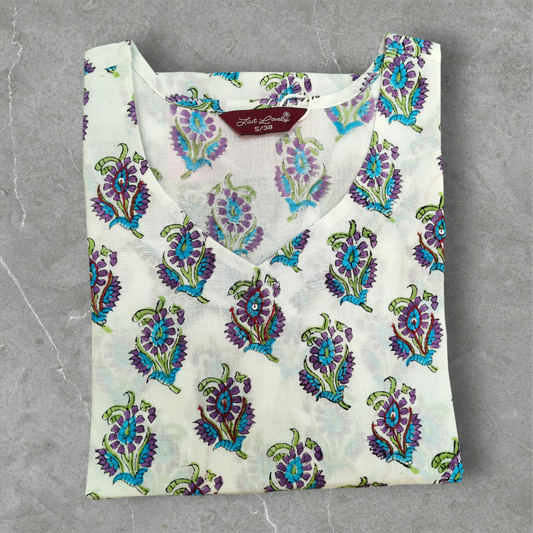 Neeli's jaipur hand block printed short kurti (SK01BP05WT)