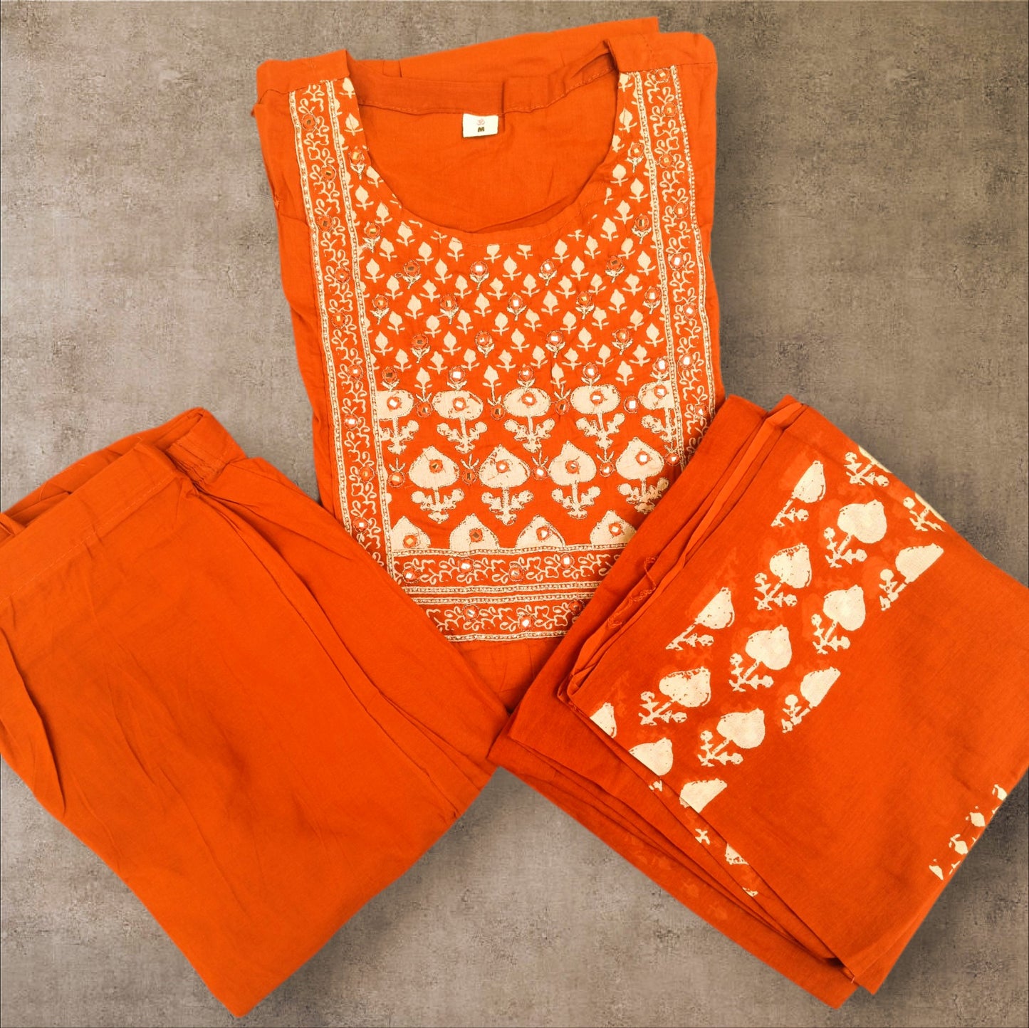 Neeli's bagru printed anarkali style soft cotton kurti set with dupatta (K03BP02RO)