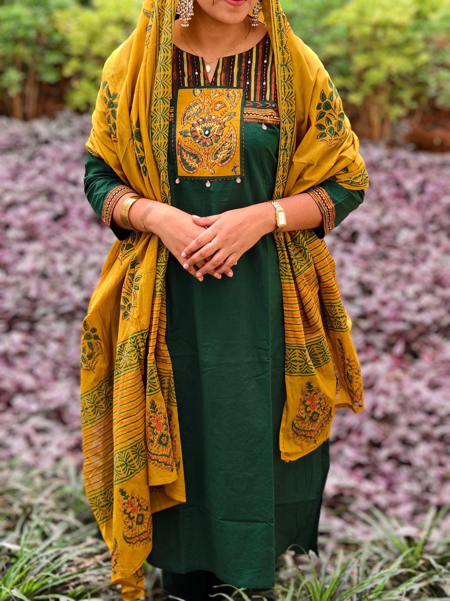 Neeli's Ajrakh patchwork kurti set with dupatta (K03AJ05SG).