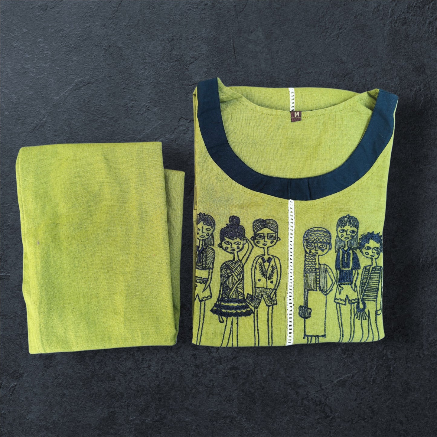 Neeli's contemporary style embroidered cotton kurti set (K02EB07OG)