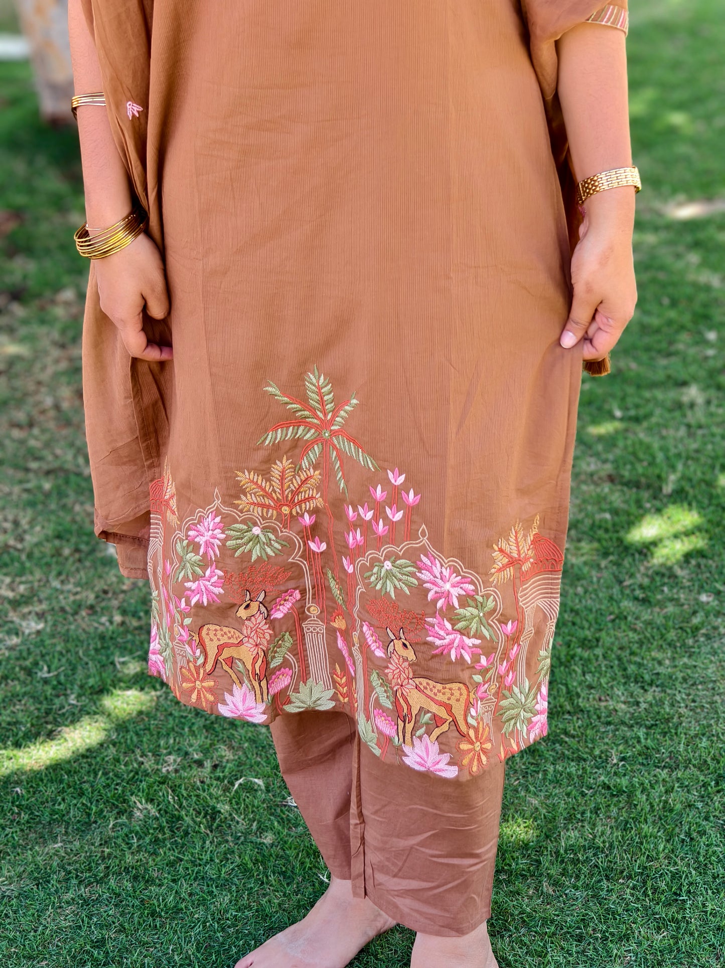 Neeli's earthy chocolate brown embroidered kurti set with dupatta (K03EB01BR)