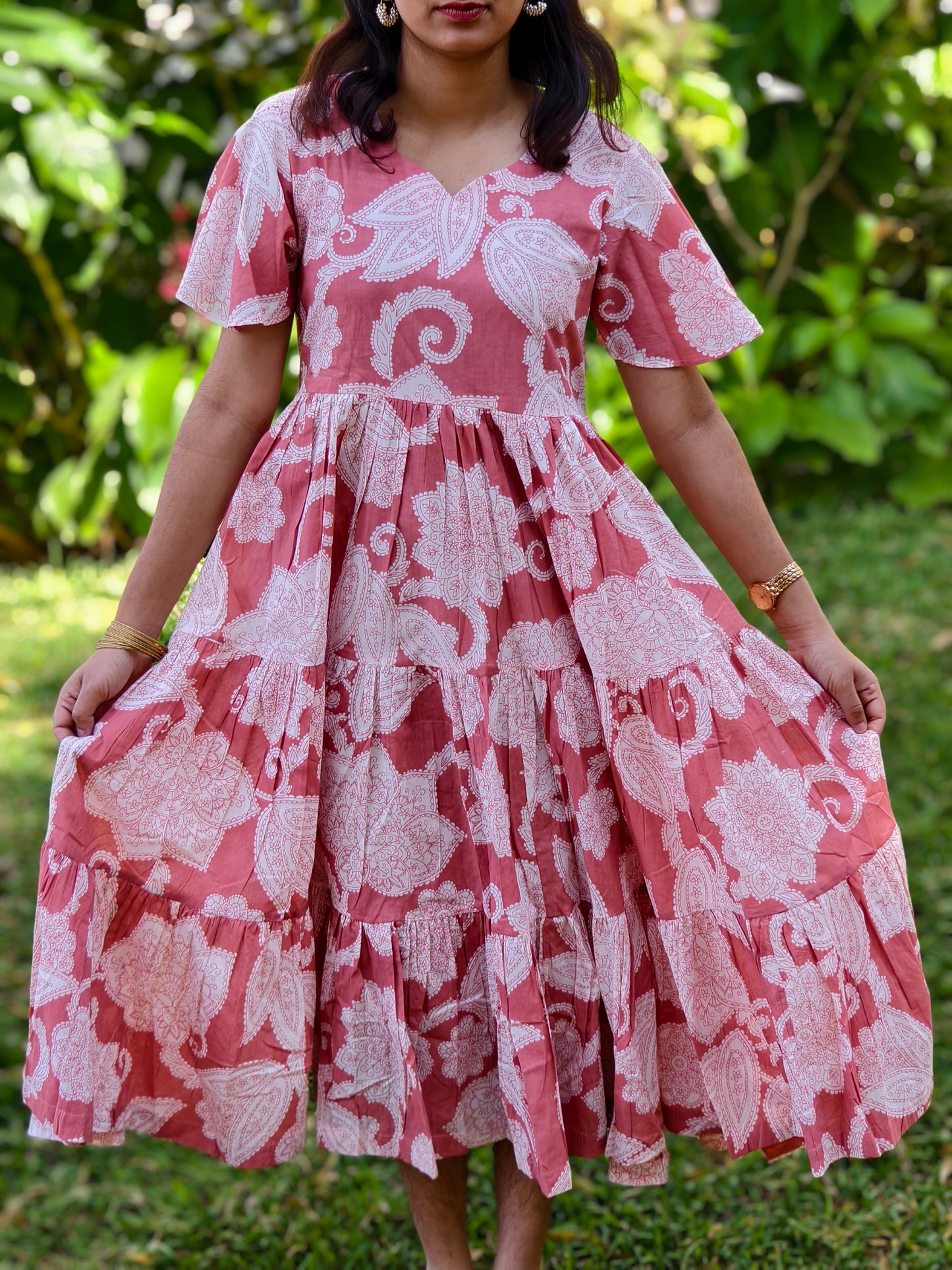 Neeli's block printed dusty terracotta maxi dress (D01BP04RB)