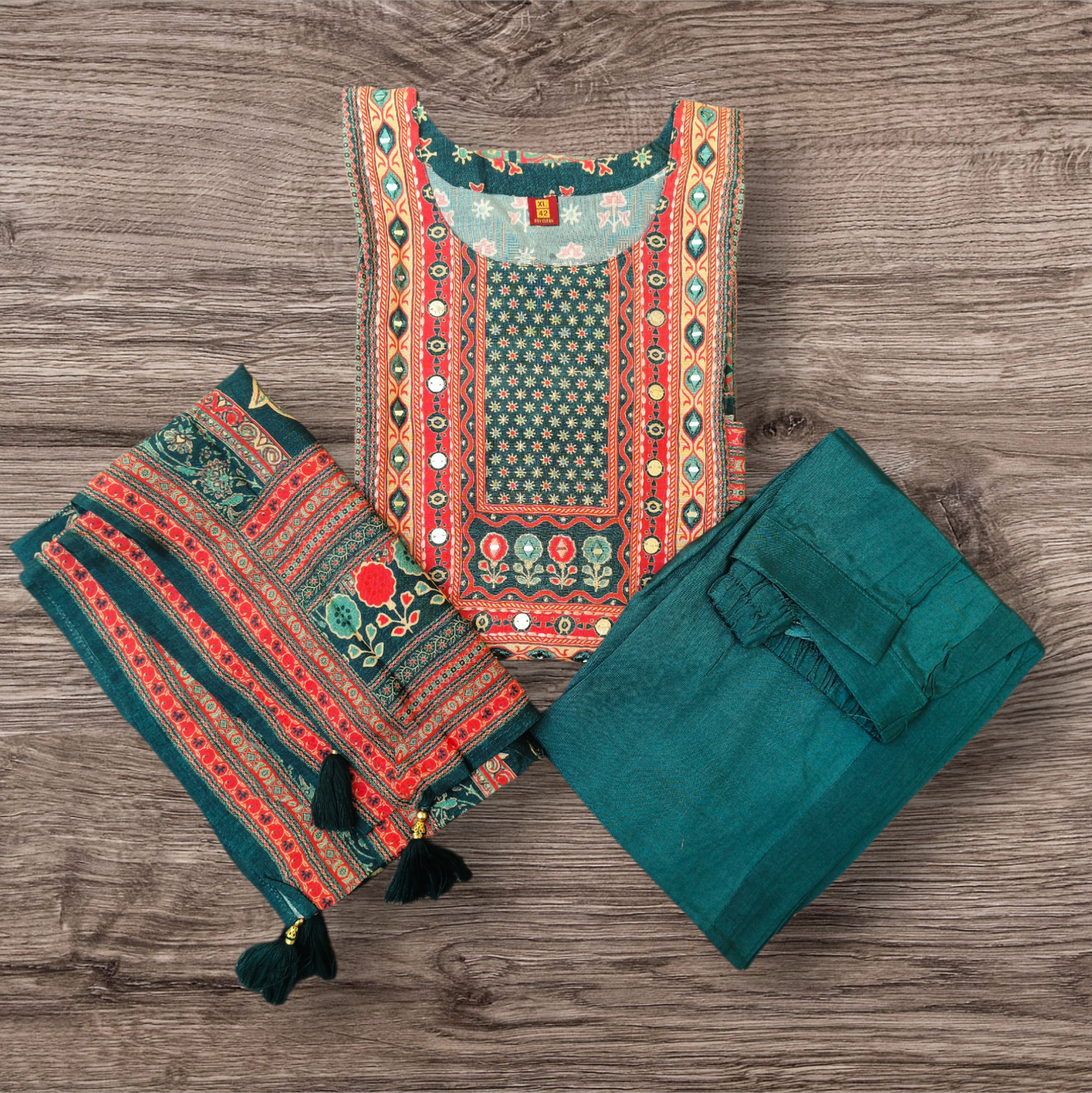 Neeli's ajrakh printed crepe silk kurti set with dupatta (K03BP08TG)