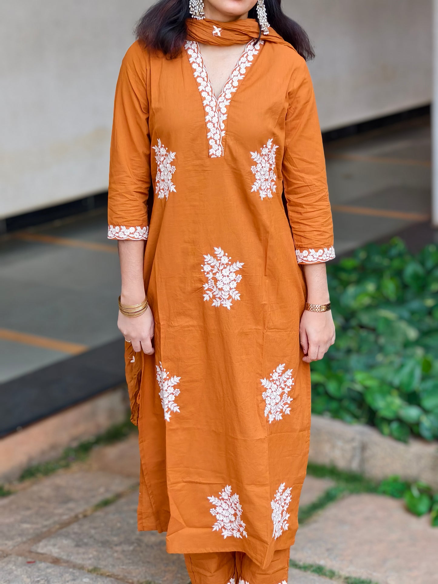 Neeli's ethnic embroidered cotton kurti set with dupatta (K03EB05RB)