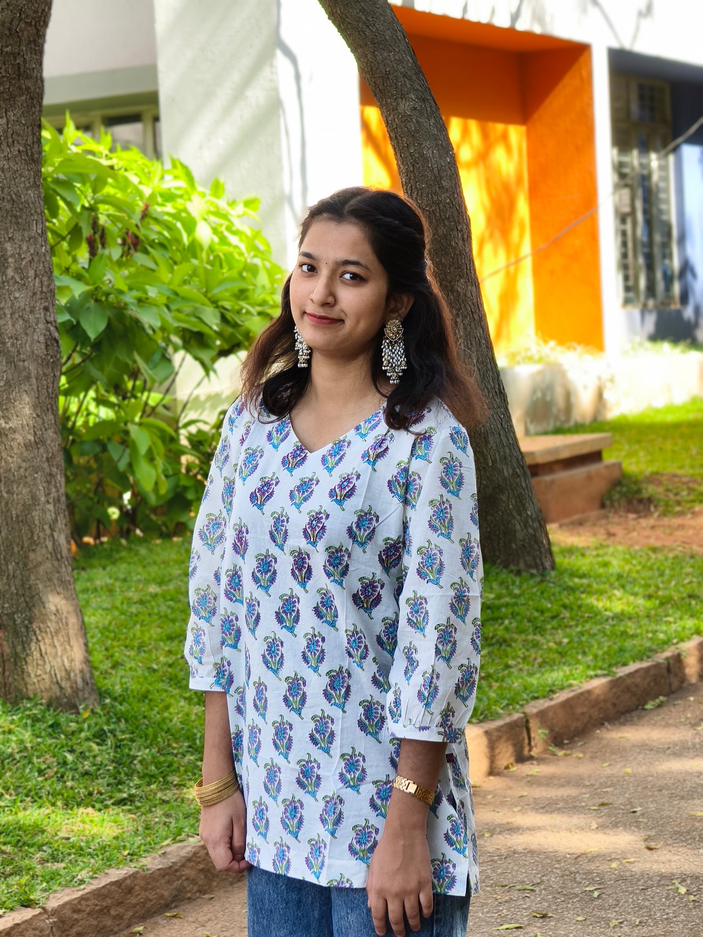 Neeli's jaipur hand block printed short kurti (SK01BP05WT)