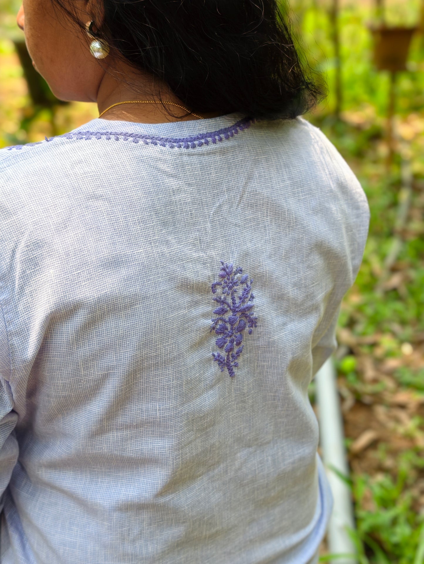 Neeli's Hand Embroidered Lucknowi Chikankari Kota Cotton Straight Kurta (K01CK02LD)