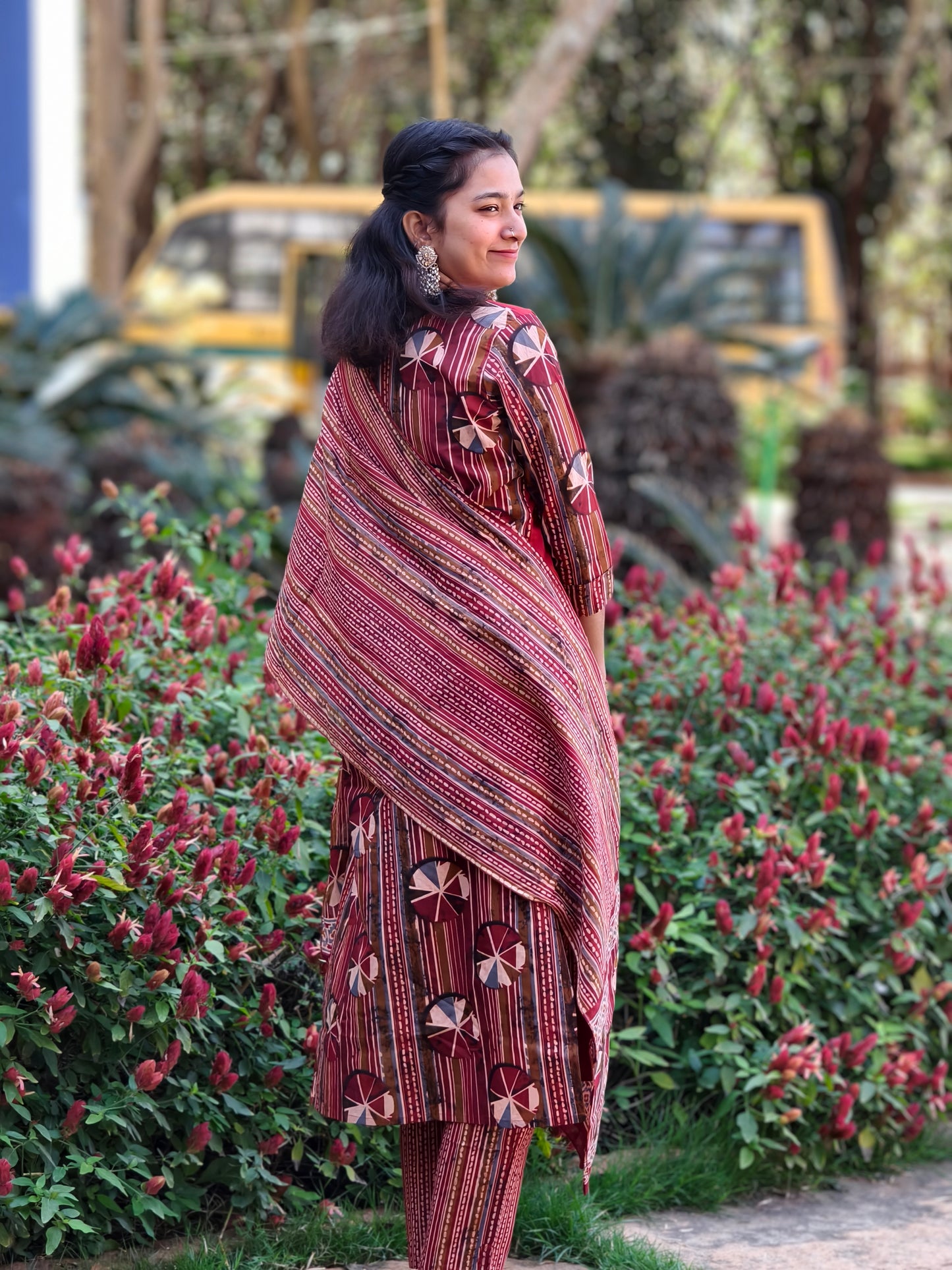 Neeli's traditional ajrakh motifs cotton kurti set with dupatta (K03AJ02MR)