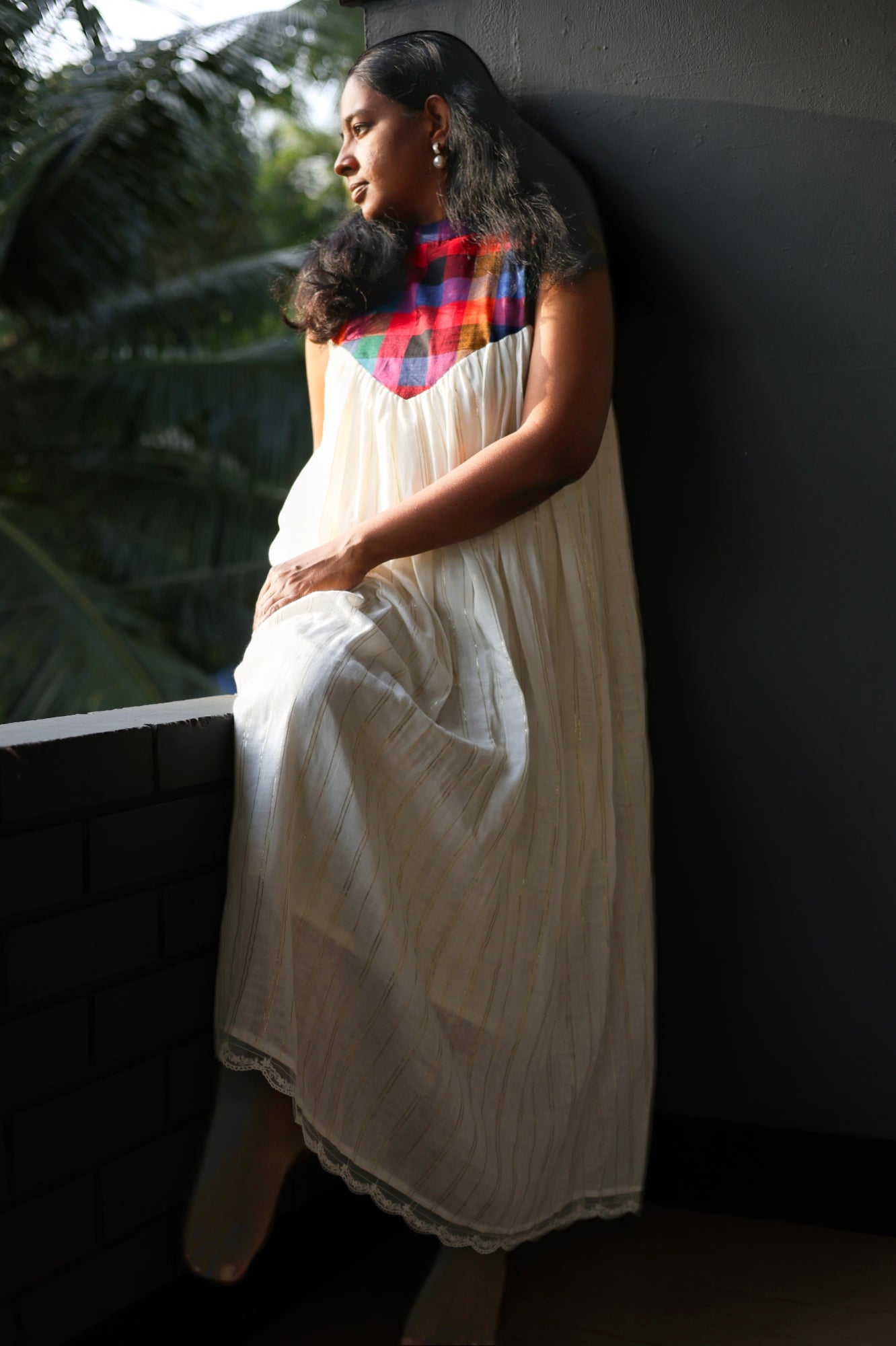 Neeli's pure mul cotton A line kurti blended with Madras kattam with optional sleeves